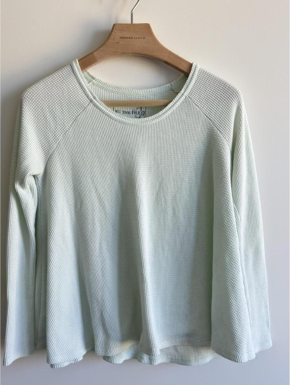 Free People We The Free Mint Green Waffle Knit Thermal Top Size S Long Sleeve